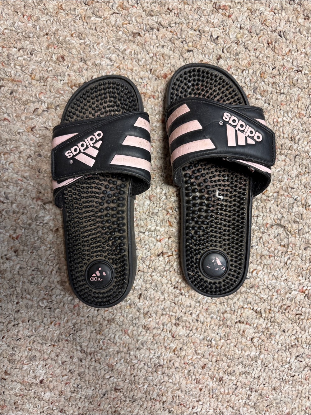 adidas Black and Light Pink Massage Slide Sandals